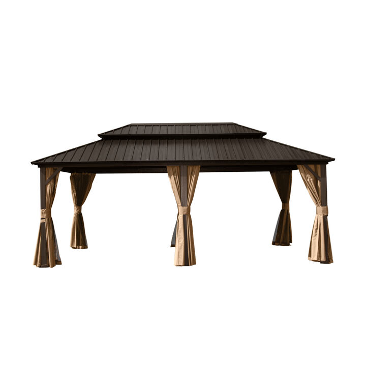 12' X 18' Hardtop Gazebo, Aluminum Metal Gazebo Withnized Steel Double Roof Canopy