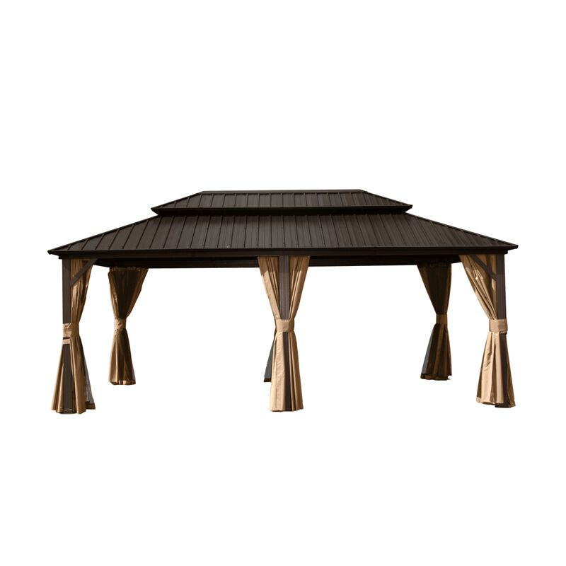 12' X 18' Hardtop Gazebo, Aluminum Metal Gazebo Withnized Steel Double Roof Canopy