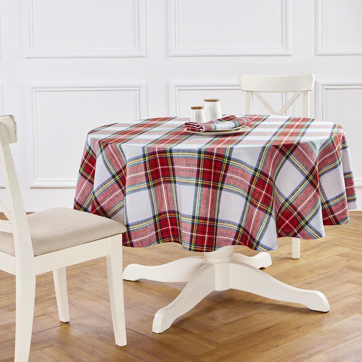 Solino Home 100% Pure Linen Round Tablecloth |Stewart Plaid