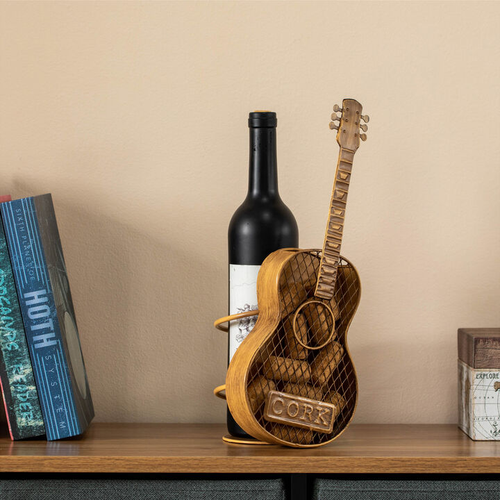 Vintiquewise Decorative Metal Guitar Shape Wine Bottle and Cork Holder – A Unique Home Decor Piece and Countertop Accessory for Kitchens, Bars, and Dining Rooms, Great Collection for Wine Lovers