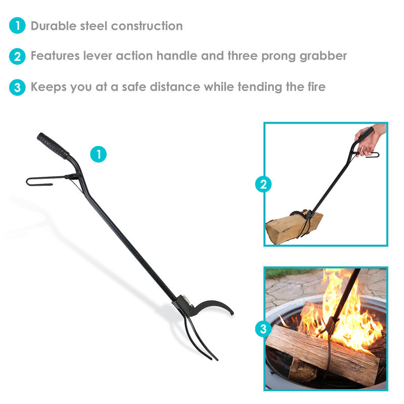 Sunnydaze 36 in Steel Spring-Loaded Firewood Log Grabber Claw