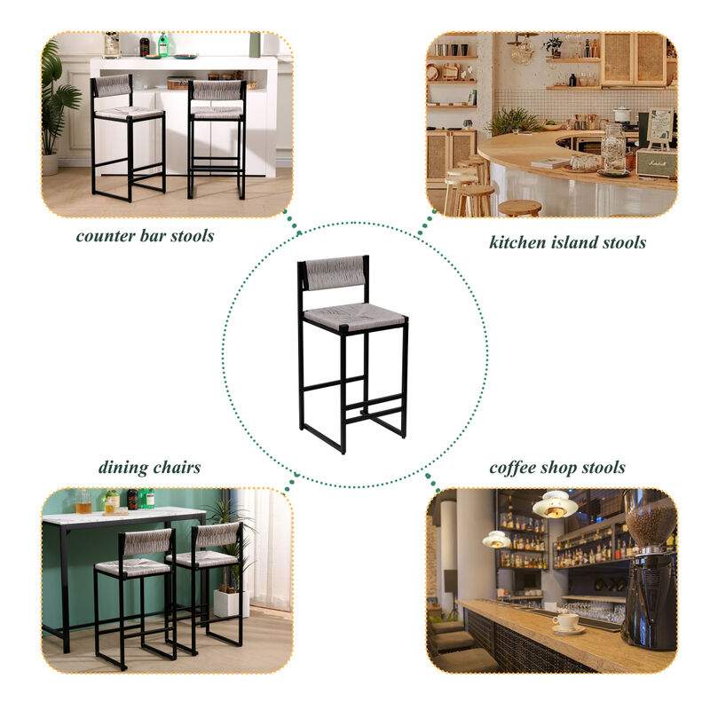 Gray Handwoven Counter Height Bar Stools Set of 2