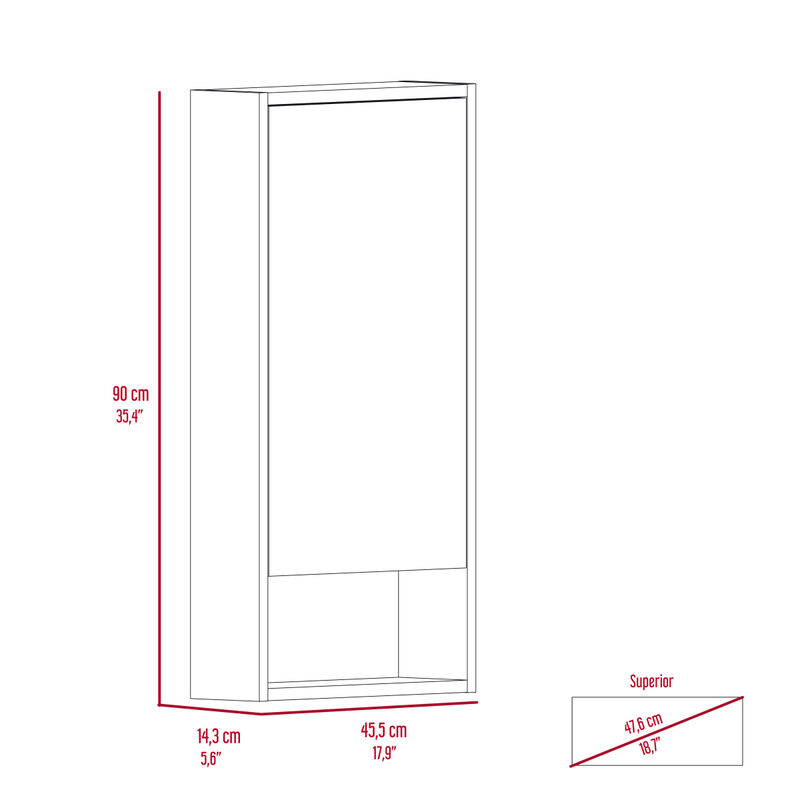 Mariana Medicine Cabinet, One External Shelf, Single Door Mirror Two Internal Shelves - White