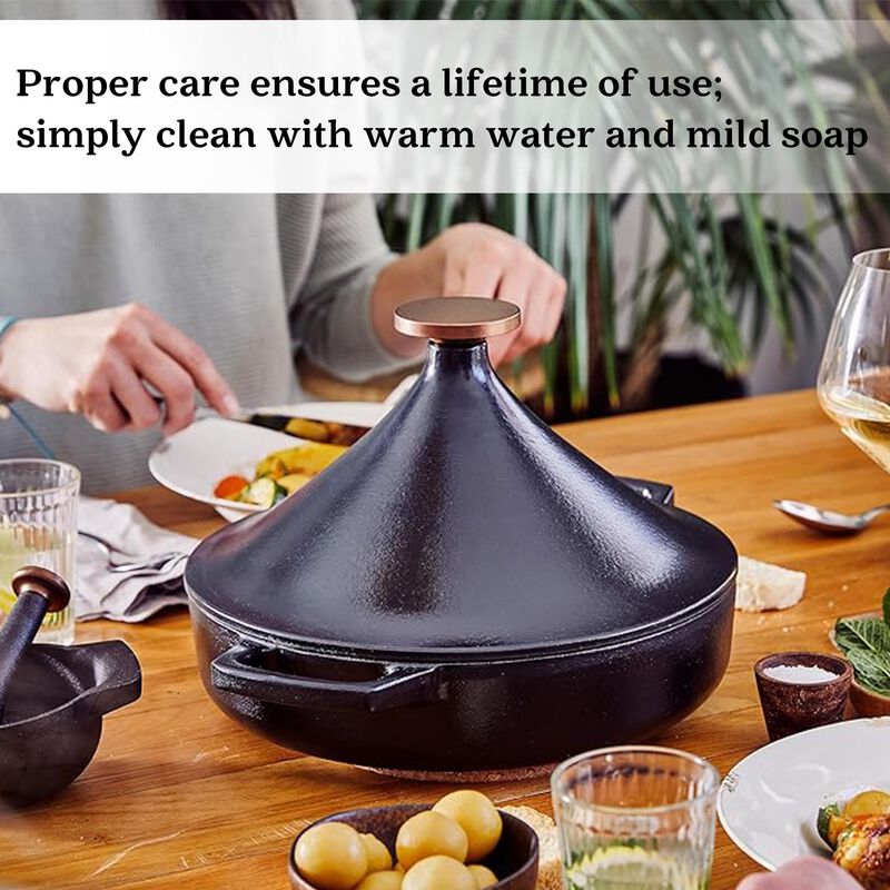 Alva Nori Enameled Cast Iron Tagine Pot 3 Qt. 11" Scratch Resistant Nonstick Stove-to-Table Enamel Coated Moroccan Pot, Non Toxic, Compatible with All Stovetops, Oven Safe & Induction Safe