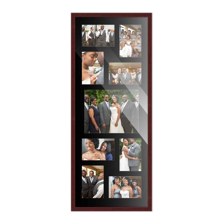12x32 Wood Collage Frame with a Black Mat for 8x10 & 4x6 Pictures