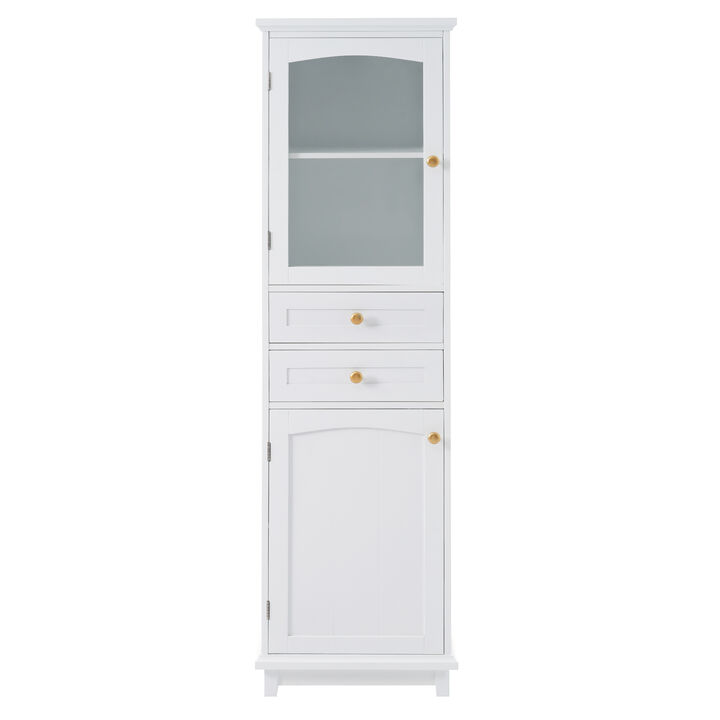Merax Tall Bathroom Storage Cabinet with Glass Doors