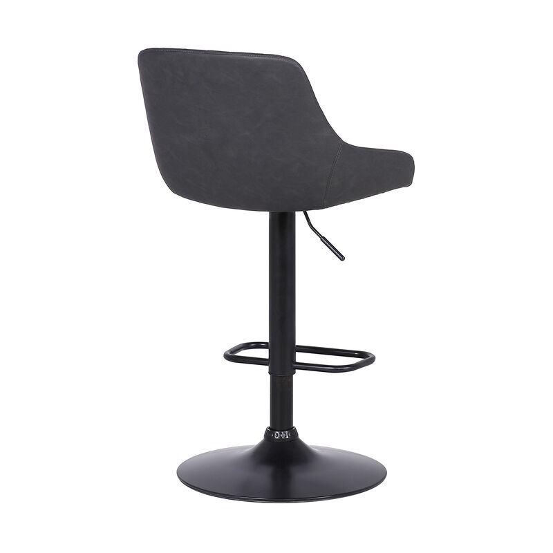 Anibal Adjustable Height Swivel Grey Faux Leather and Black Metal Bar Stool