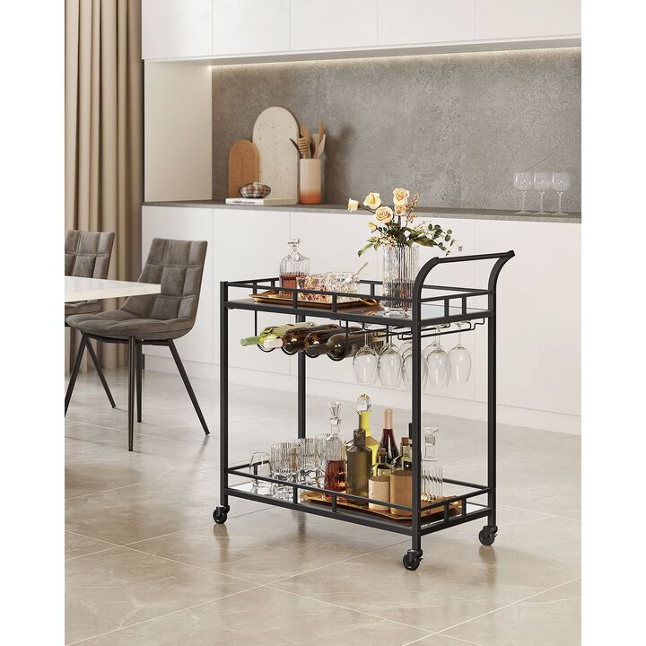 Home Bar Serving Cart with Dual Mirrored Shelves – Elegant Gold Design