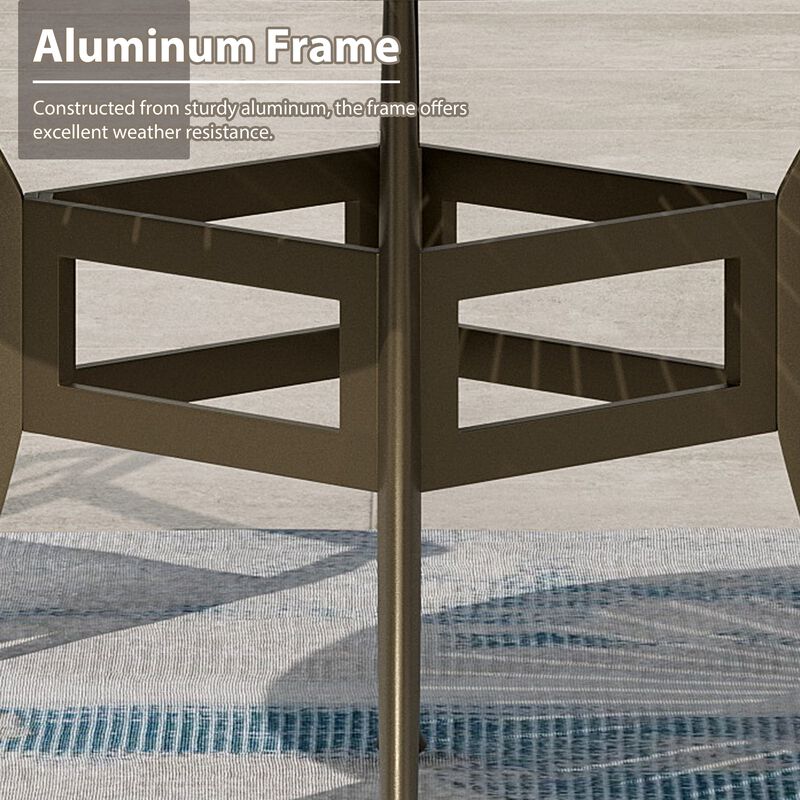 Mondawe 48" Powder Coated Round Cast Aluminum Outdoor Dining Table with 2.1 inch Umbrella Hole