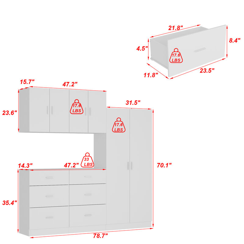FUFU&GAGA Modern Wardrobe with Adjustable Shelves, Drawers, and Cabinets (78.7" W x 15.7" D x 70.1" H), White