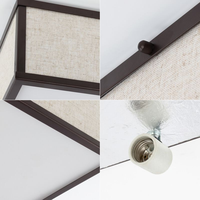 Grant 2-Light Minimalist Industrial Square Linen Iron LED Flush Mount