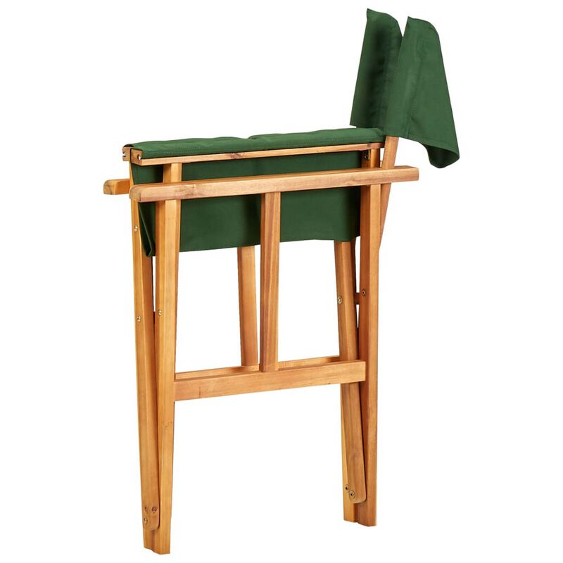Outdoor Foldable Directors Chair, Brown Acacia Wood, Green Fabric - Benzara