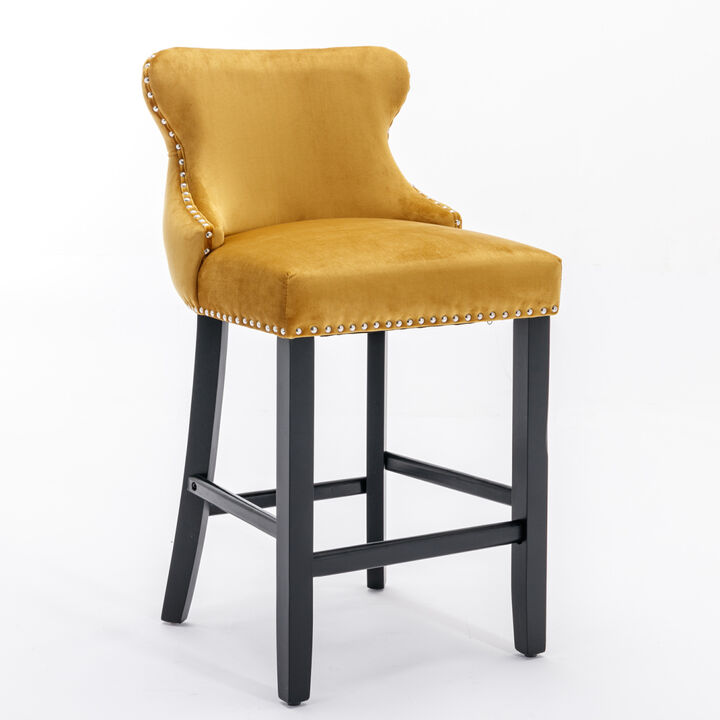 Gold Velvet Wingback Bar Stools, Set of 2
