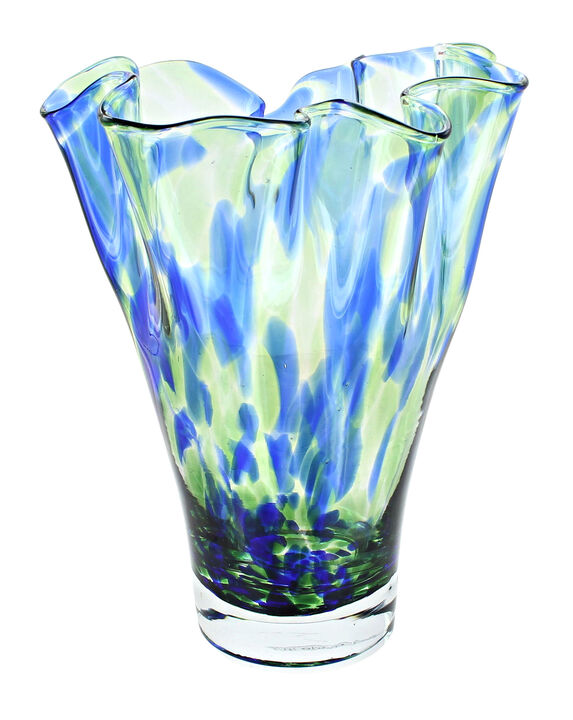 Blue Rose Polish Pottery Cobalt and Green Confetti Ribbon Vase