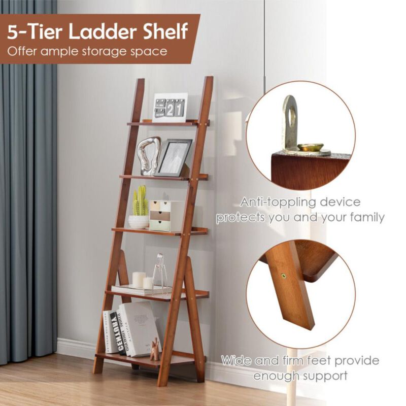 Hivvago 5-Tier Bamboo Ladder Shelf for Home Use