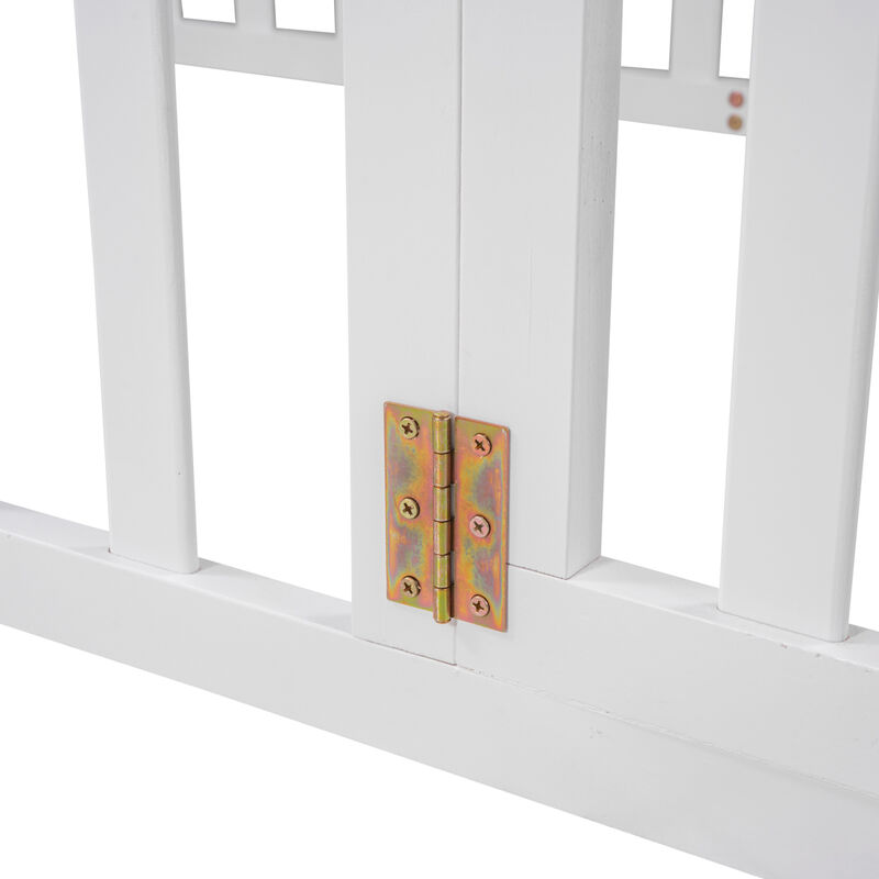Twin Size Wood Floor Bed Frame With Fence And Door