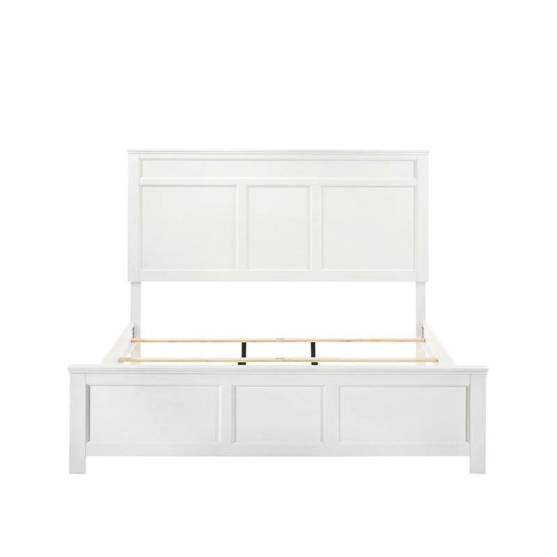 Aver Queen Size Bed, Transitional Carved Panel Design, White Wood Finish - Benzara