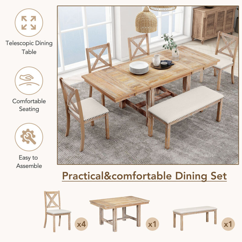 Farmhouse 6-Piece Dining Set with Extendable Table