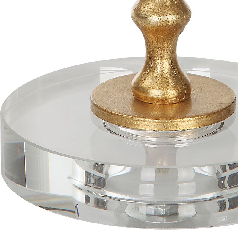 29 Inch Table Lamp, Set of 2, White Tapered Shade, Gold Leaf, Round Base - Benzara