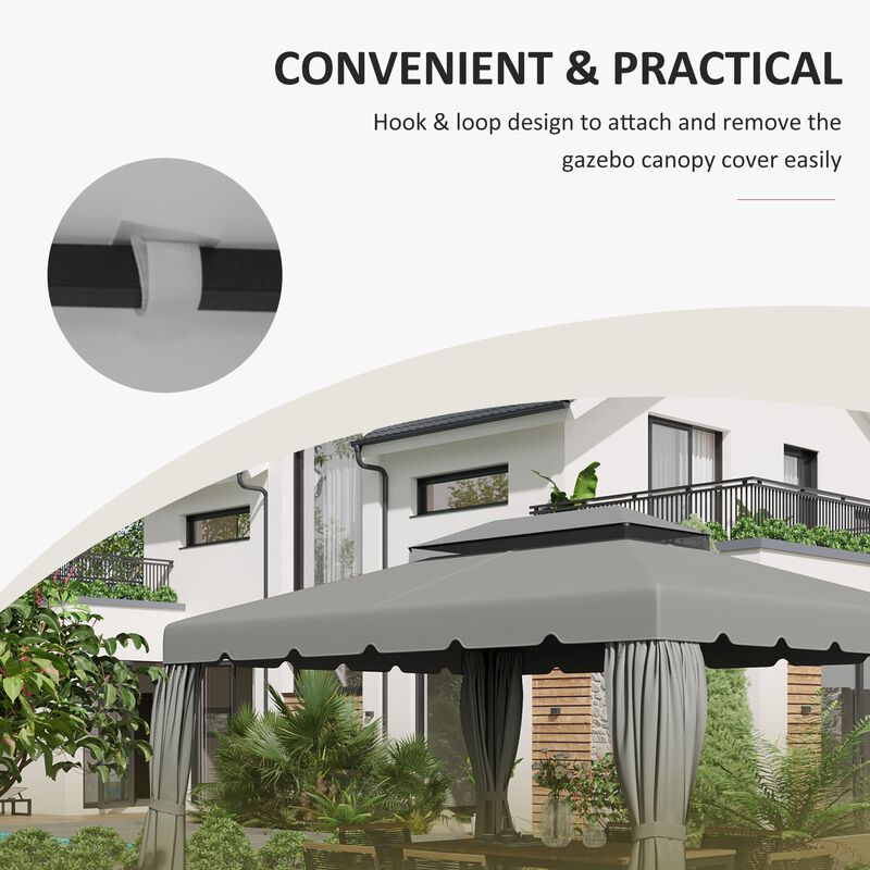 Light Gray Gazebo Cover: 12.8' x 9.5' Replacement Canopy with Double Vented Roof