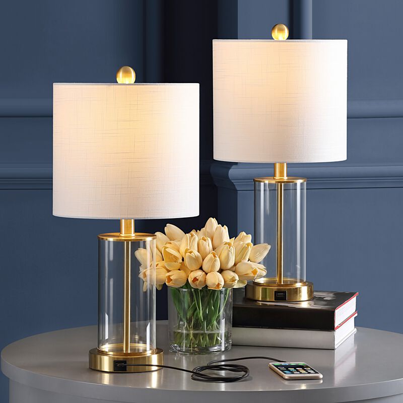 Abner Glass Modern Contemporary USB Charging LED Table Lamp (Set of 2)