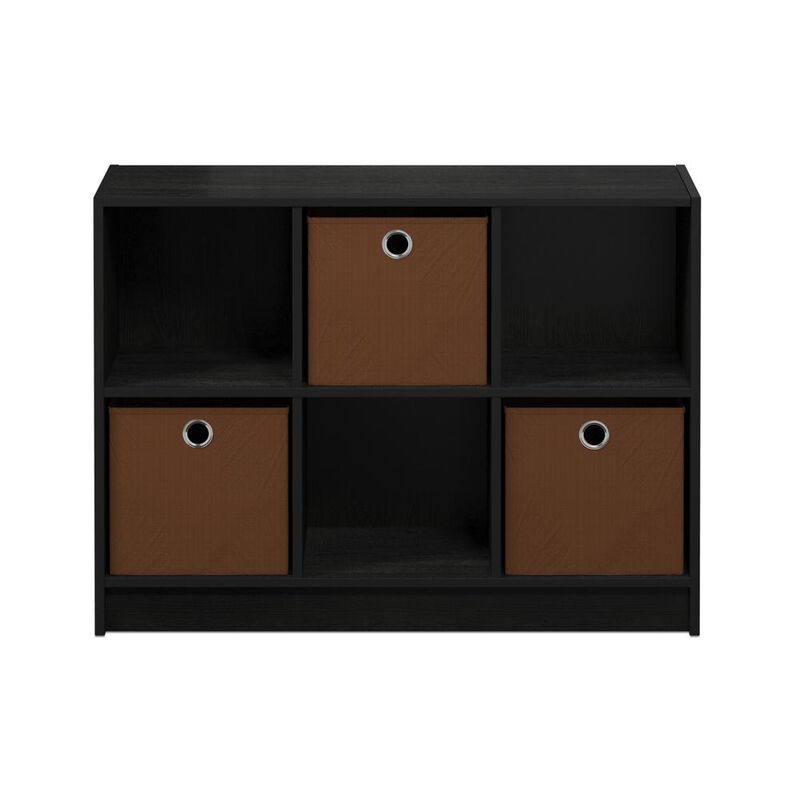 Furinno Basic 3x2 Bookcase Storage w/Bins, Americano/Medium Brown