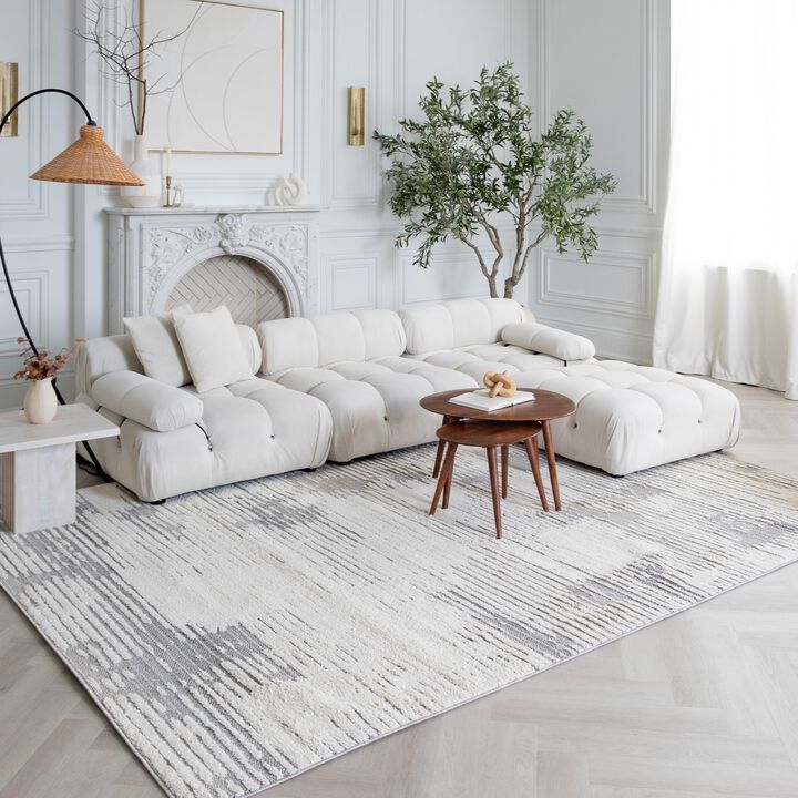 Abstract Modern Cream Grey Indoor Area Rug