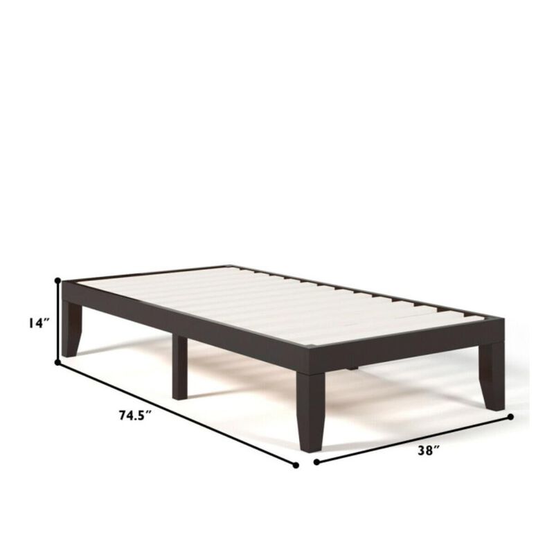 Hivvago 14 Inch Twin Size Rubber Wood Platform Bed Frame with Wood Slat Support