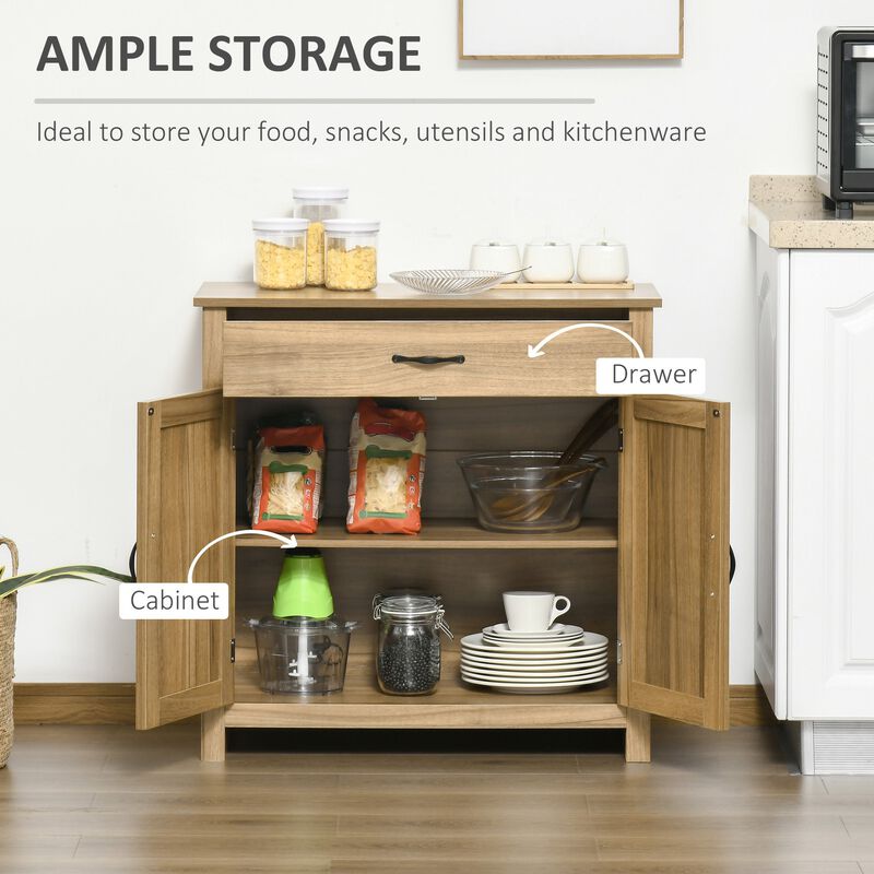 Natural Wood Sideboard: Farmhouse Buffet with Barn Door Design