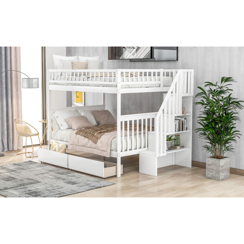 Full Over Full Bunk Bed With Two Drawers And Storage