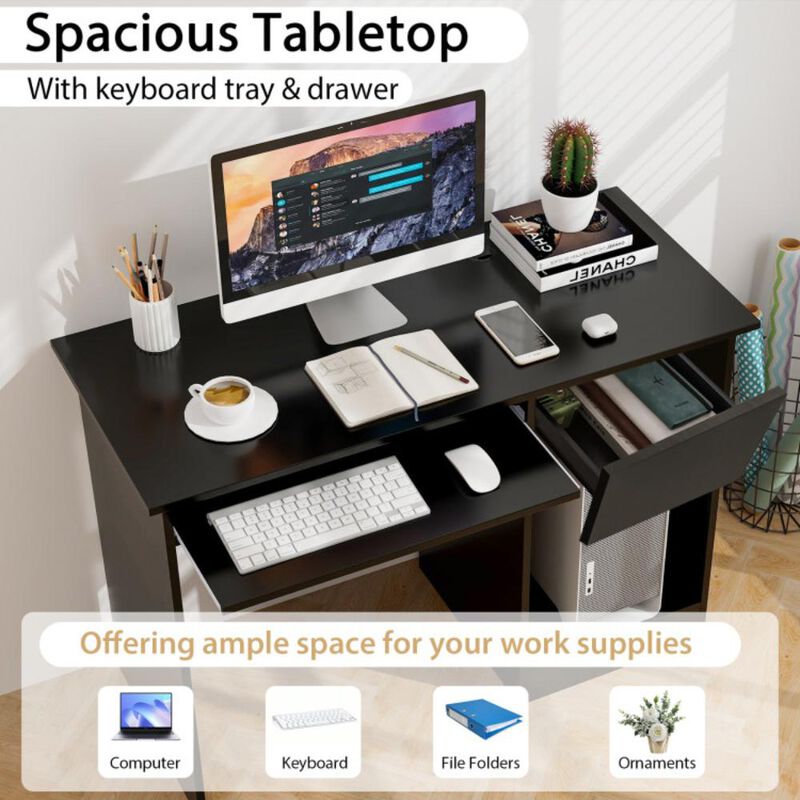 Hivvago Wooden Computer Desk with CPU Stand