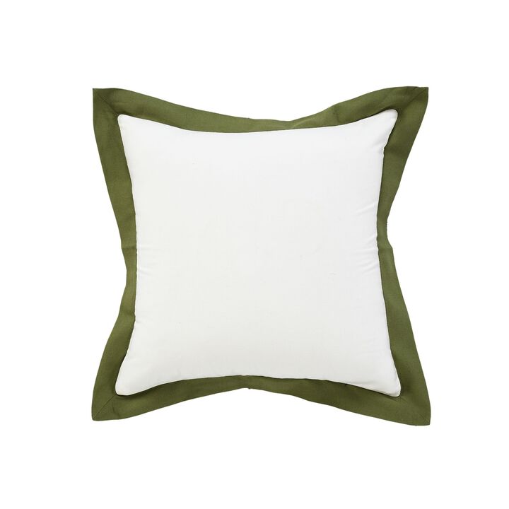 20" White and Green Bordered Flange Frame Square Throw Pillow