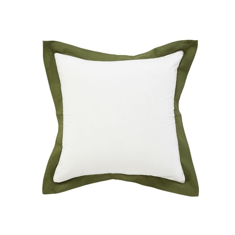 20" White and Green Bordered Flange Frame Square Throw Pillow