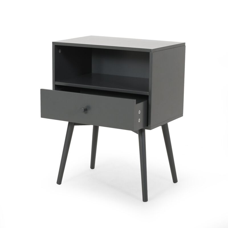 Cale Side Table, 1 Drawer 1 Shelf, 18 Inch Rectangular, Gray Wood - Benzara