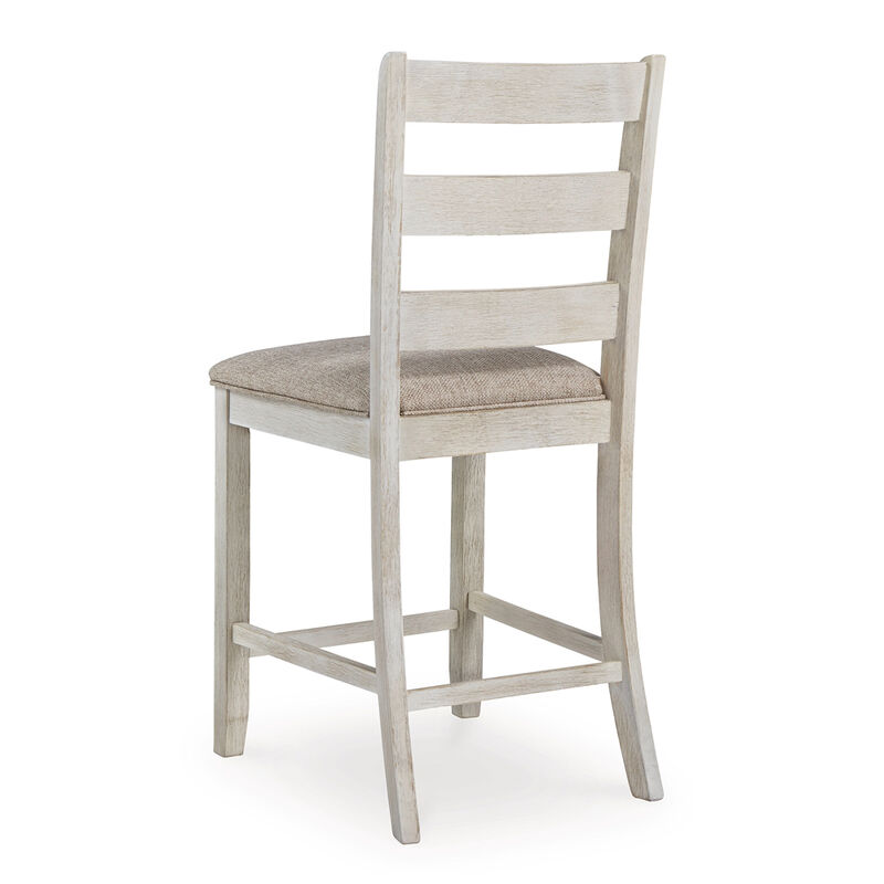 Armless Wooden Barstool Set with Textured Finish, Brown and White - Benzara