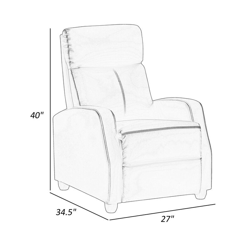 Jiana 35 Inch Push Back Recliner Chair, Brown Faux Leather, Solid Wood - Benzara