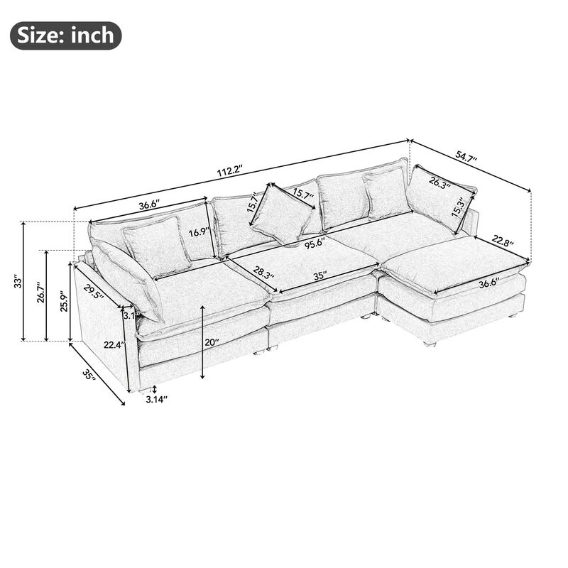 112.2" L-Shape Chenille Upholstered Sofa