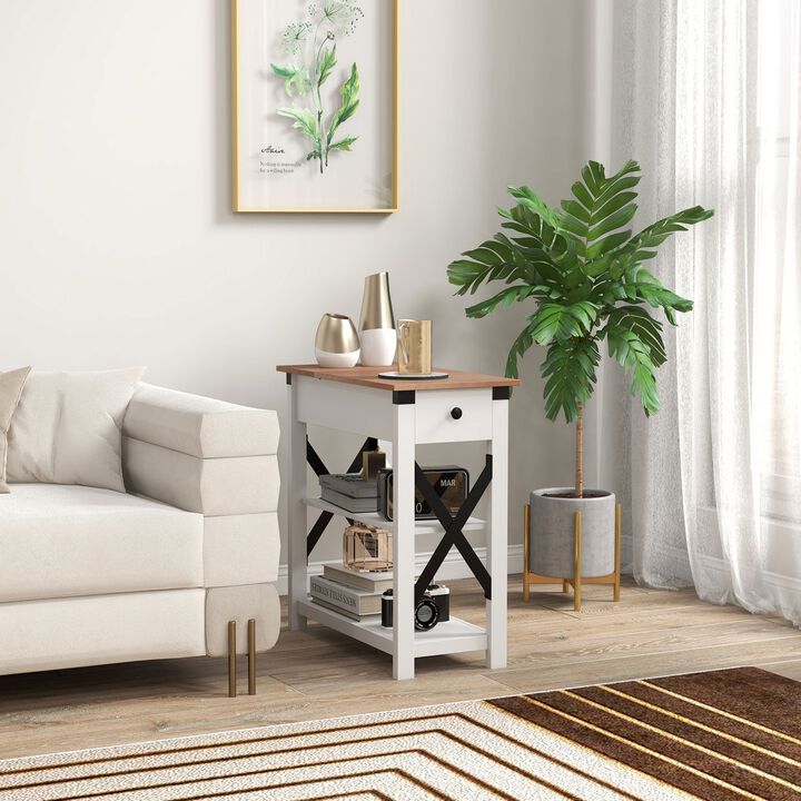 White End Side Table: Charging Station, 2 USB, 1 Outlet, 11.75" x 23.5" x 24.5"