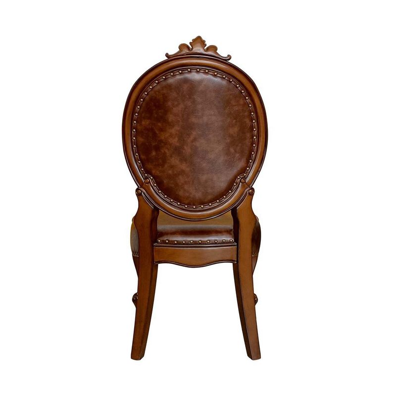 Kai 25 Inch Set of 2 Dining Chair, Scrolled Legs Tufted Faux Leather, Brown-Benzara