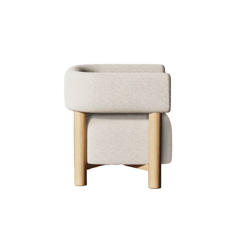31 Inch Accent Chair, Modern Brown Wood Frame, White Fabric Upholstery - Benzara