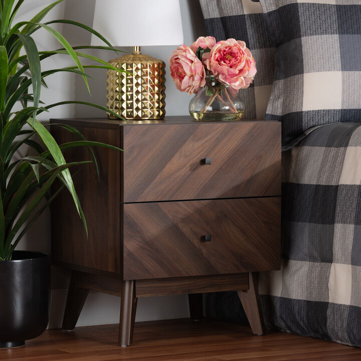 Baxton Studio Hartman Mid Century Modern Walnut Brown Finished Wood 2 Drawer Nightstand