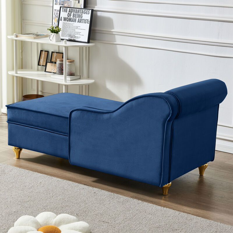 Modern Upholstery Chaise Lounge Chair With Storage Velvet (Navy Blue)