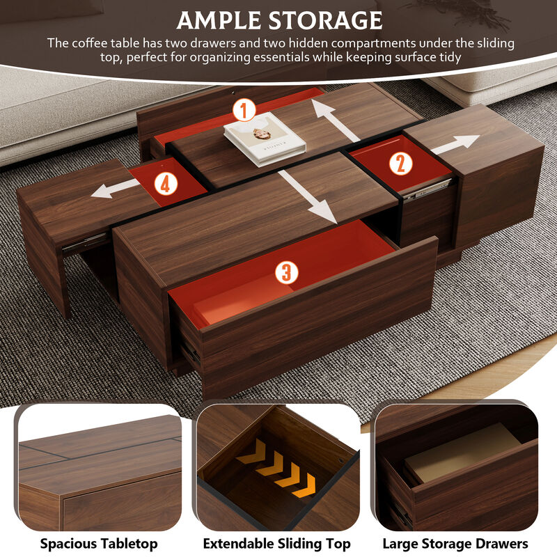 Merax Rectangular Sliding Top Coffee Table with 2 Drawers