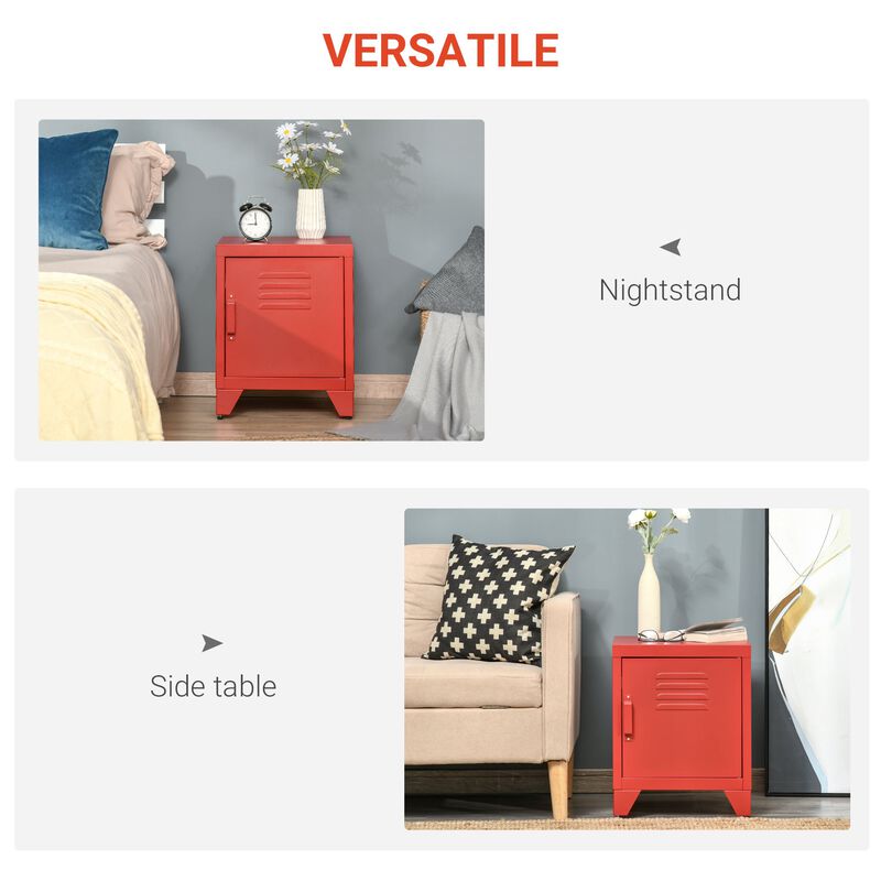 Red Living Room Accent: Industrial Side Table with Locker-Style Door