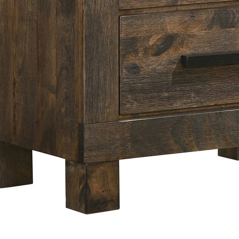 Wooden Nightstand with 2 Drawers and Grain Details, Brown-Benzara