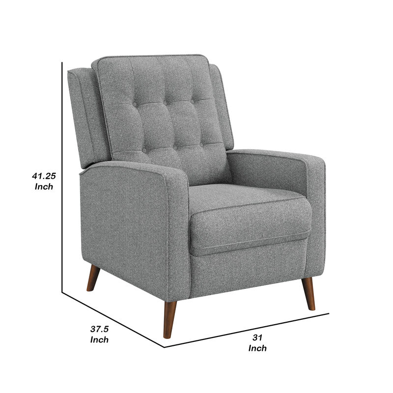 31 Inch Modern Manual Recliner Chair with Padded Button Tufted Back, Gray-Benzara