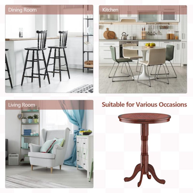 Hivvago 42 Inch Wooden Round Pub Pedestal Side Table with Chessboard