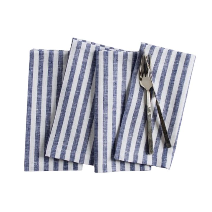 Solino Home 100% Pure Linen Dinner Napkins 20 x 20 Inch Set of 4 | Amalfi Stripe