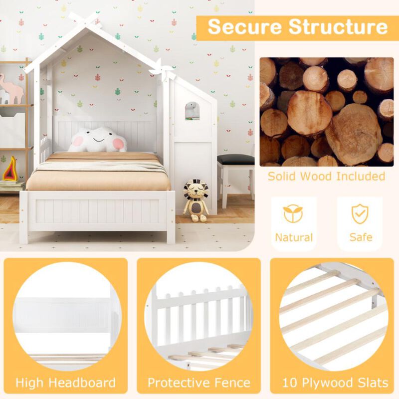 Hivvago Twin House Bed with with 2 Drawers and Windmill
