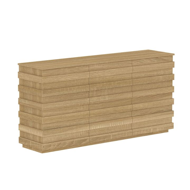 FUFU&GAGA Modern Walnut Wood Grain 9-Drawer Storage Cabinet (63" W x 15.7" D x 31.5" H), Walnut